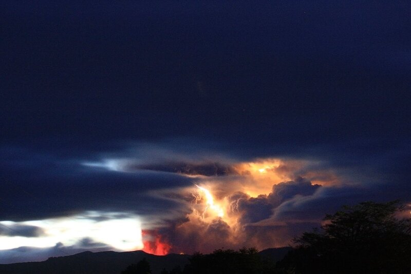 Volcanic Eruption at Night — Dark Blue, Dramatic