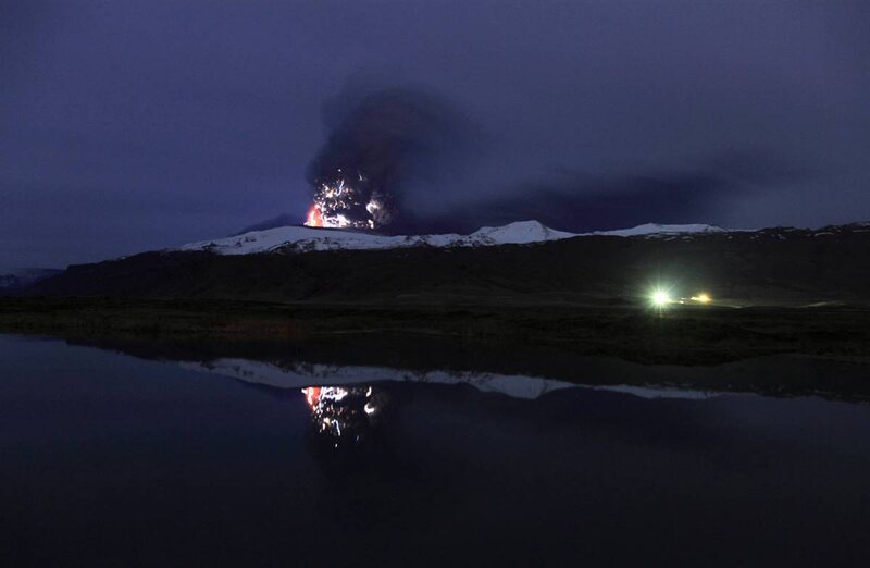 Volcanic Eruption at Night — Dark Blue