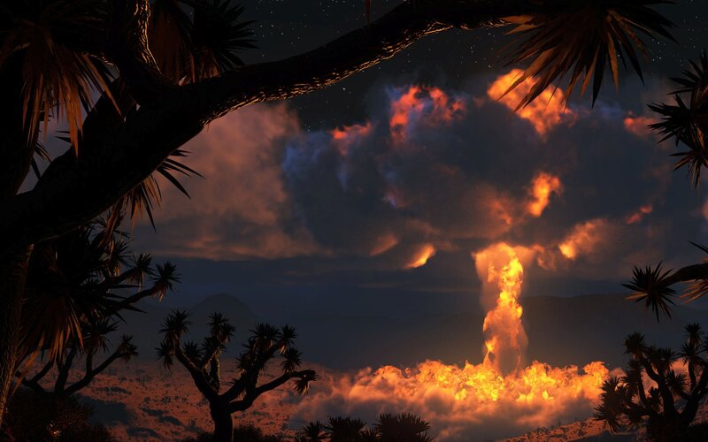 Volcanic Eruption at Night — Orange, Dramatic, Digital Art