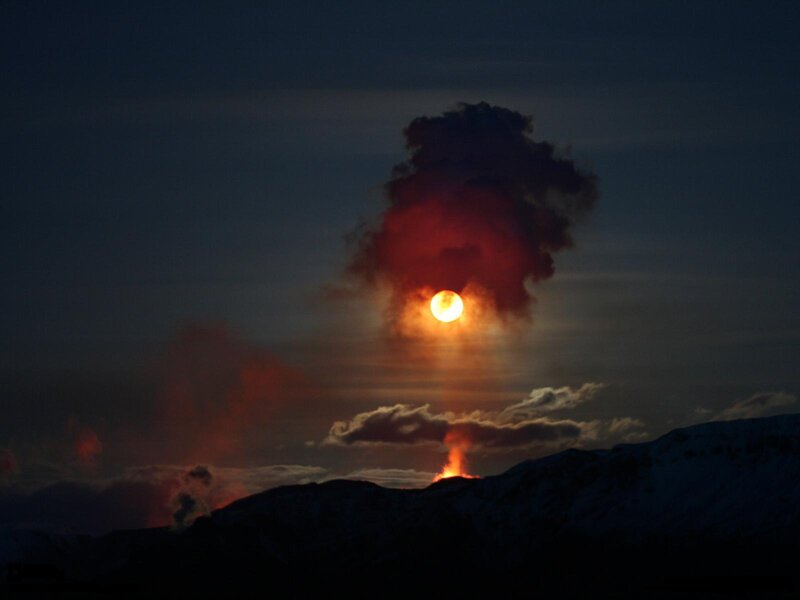 Volcanic Eruption at Sunset — Red