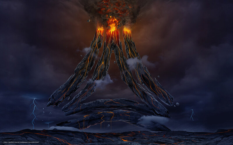 Volcanic Eruption — Black, Dramatic, Night, Digital Art