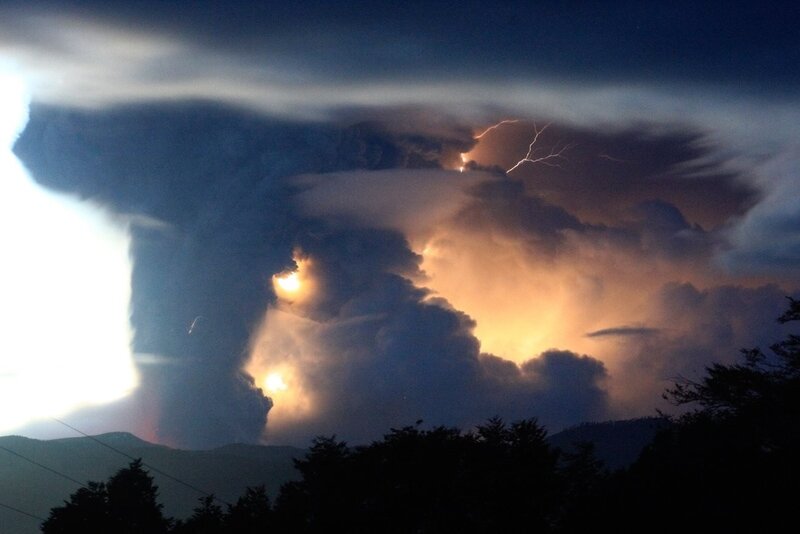 Volcanic Eruption — Black, Dramatic, Night, Photograph, Lightning