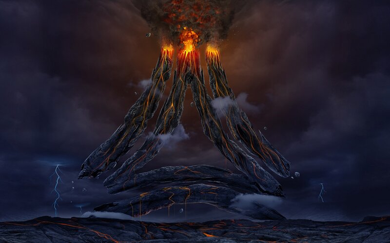 Volcanic Eruption — Black, Dramatic, Night