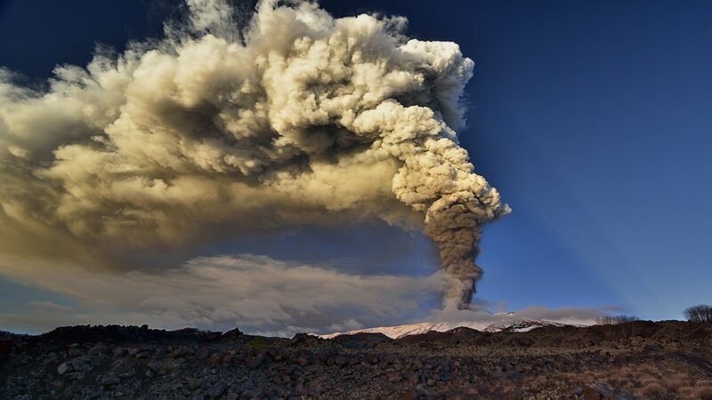 Volcanic Eruption — Blue, Dramatic, Afternoon, Photograph, Smoke, Mountain