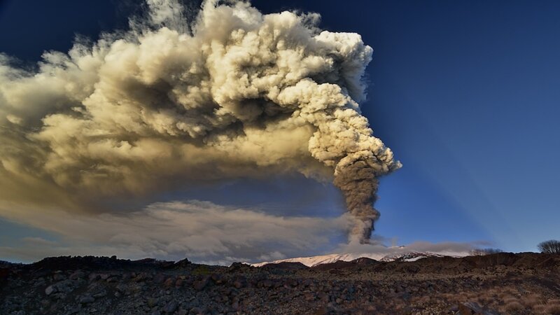 Volcanic Eruption — Blue, Dramatic, Afternoon, Photograph, Smoke