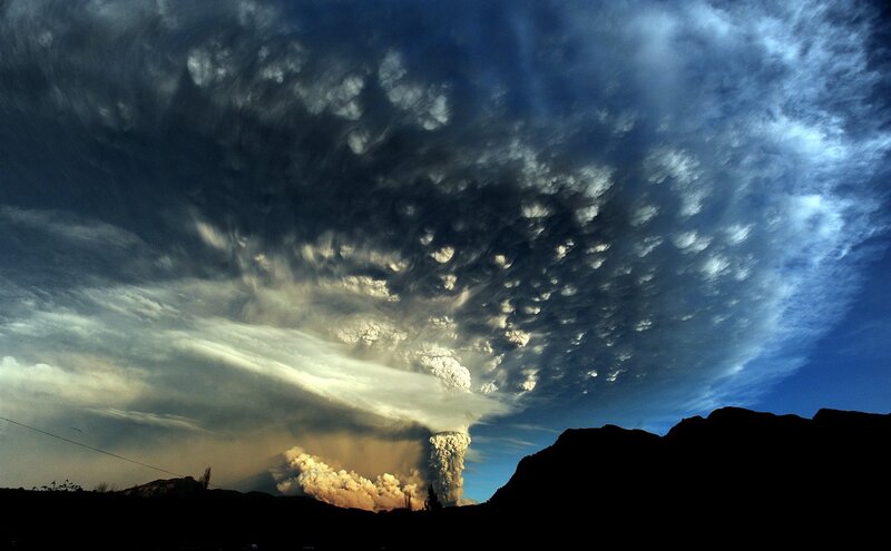 Volcanic Eruption — Blue, Dramatic, Sunset, Photograph, Mountain, Clouds