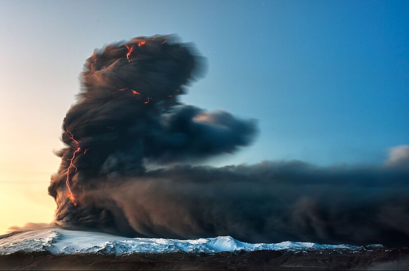 Volcanic Eruption — Blue, Dramatic, Sunset, Photograph