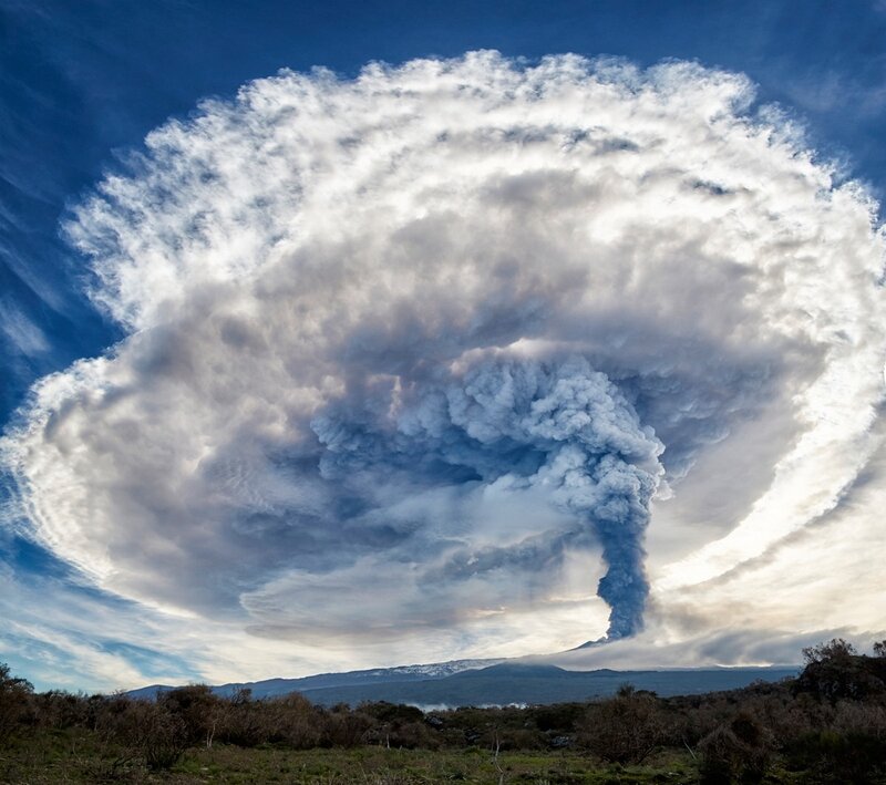 Volcanic Eruption Cloud — Blue, Dramatic, Afternoon, Photograph, Mountain