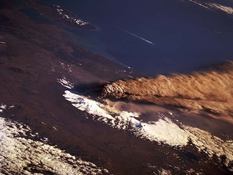 Volcanic eruption from space