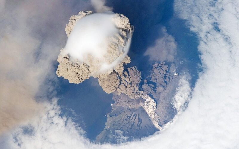 Volcanic eruption from space