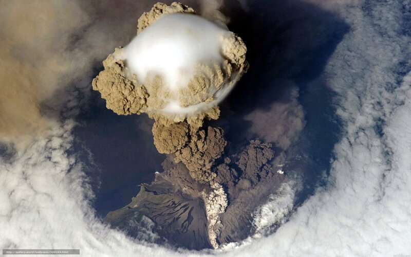 Volcanic Eruption from Space — White, Dramatic