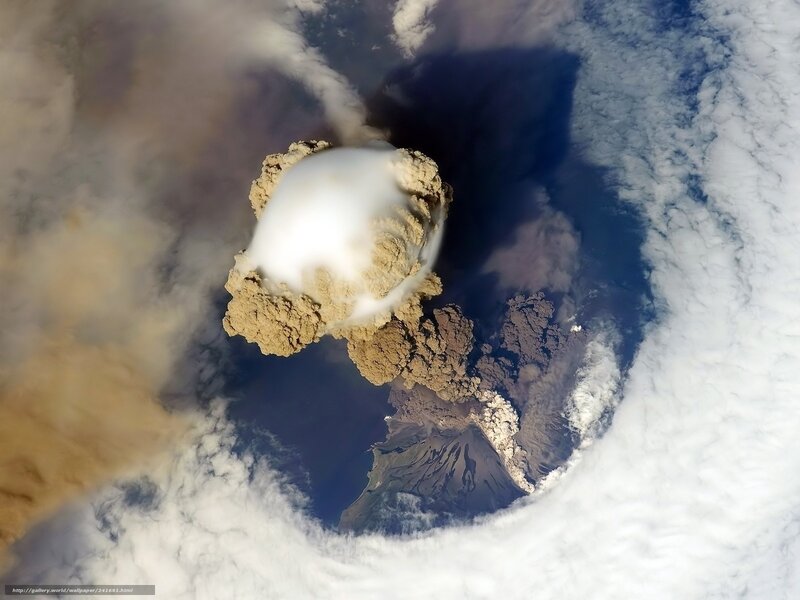 Volcanic Eruption from Space — White