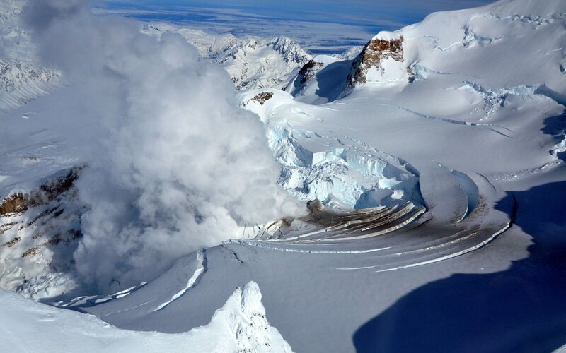 Volcanic Eruption in Snow — White