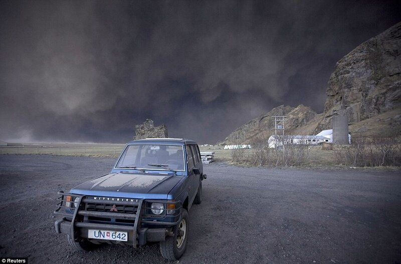 Volcanic eruption near farm