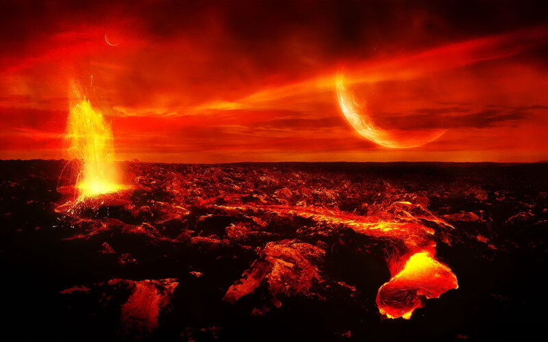 Volcanic eruption on alien planet
