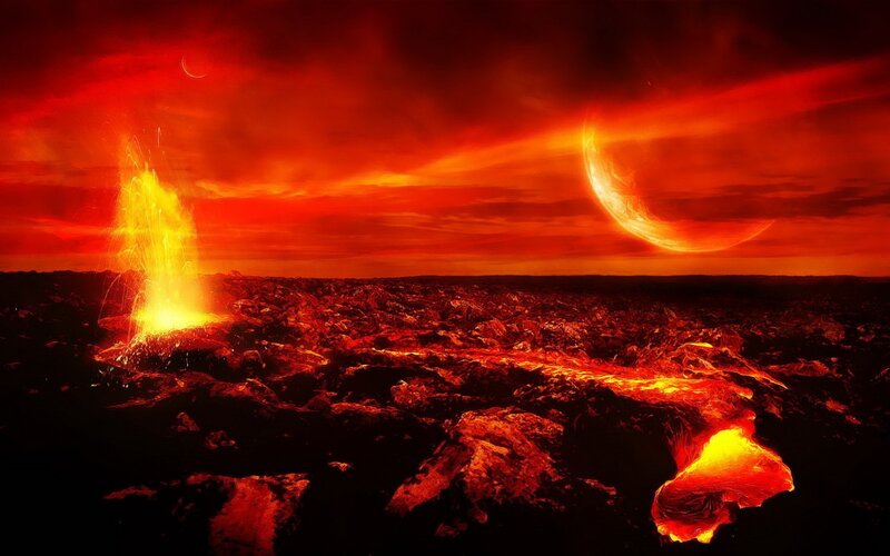 Volcanic eruption on alien planet