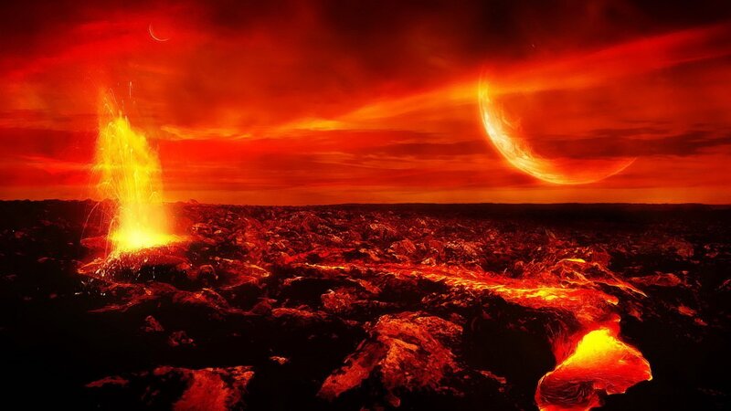Volcanic eruption on alien planet