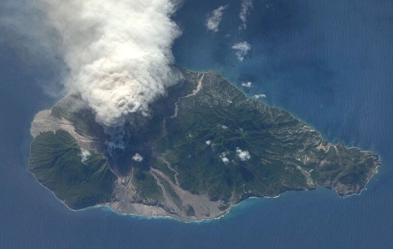 Volcanic eruption on an island