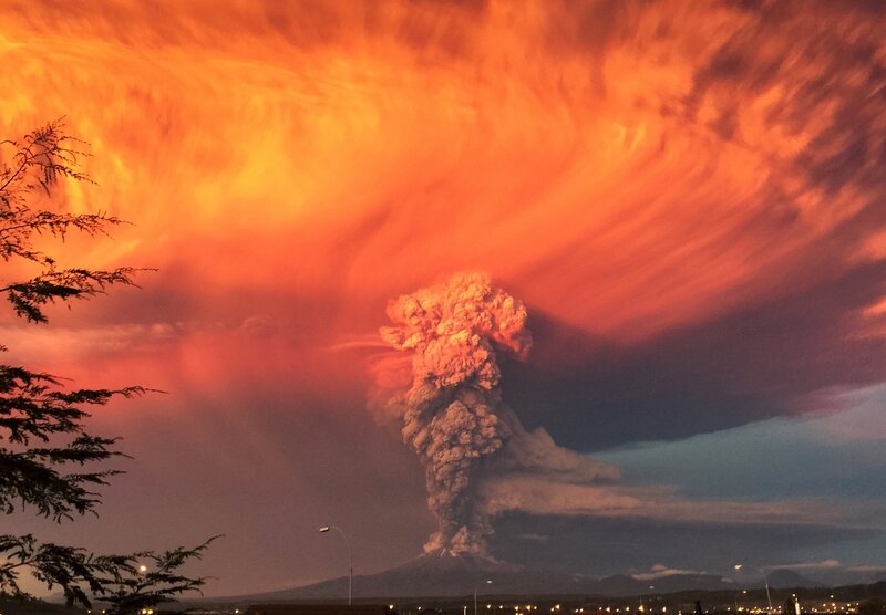 Volcanic Eruption — Orange, Dramatic, Night, Photograph, Ash Cloud