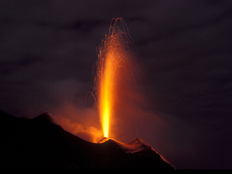Volcanic Eruption — Orange, Dramatic, Night, Photograph
