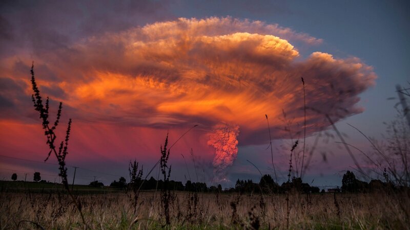 Volcanic Eruption — Orange, Dramatic, Sunset, Photograph, Clouds, Field