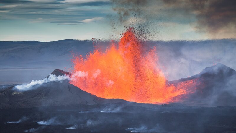 Volcanic Eruption — Orange, Dramatic, Sunset, Photograph, Lava