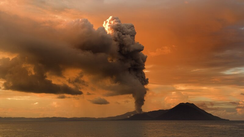 Volcanic Eruption — Orange, Dramatic, Sunset, Photograph
