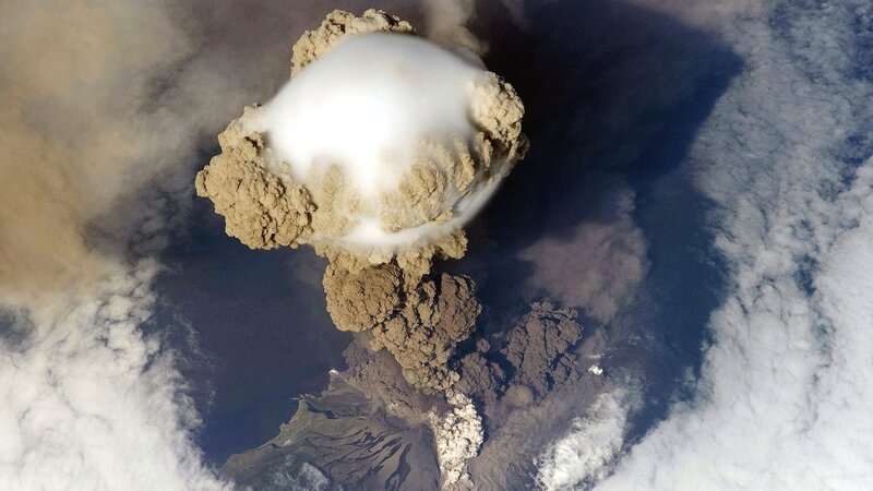 Volcanic Eruption Plume — Gray, Dramatic, Photograph, Ash Cloud, Mountain, Clouds
