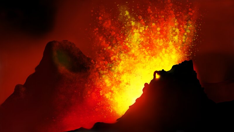 Volcanic Eruption — Red, Dramatic, Digital Art, Lava, Rock