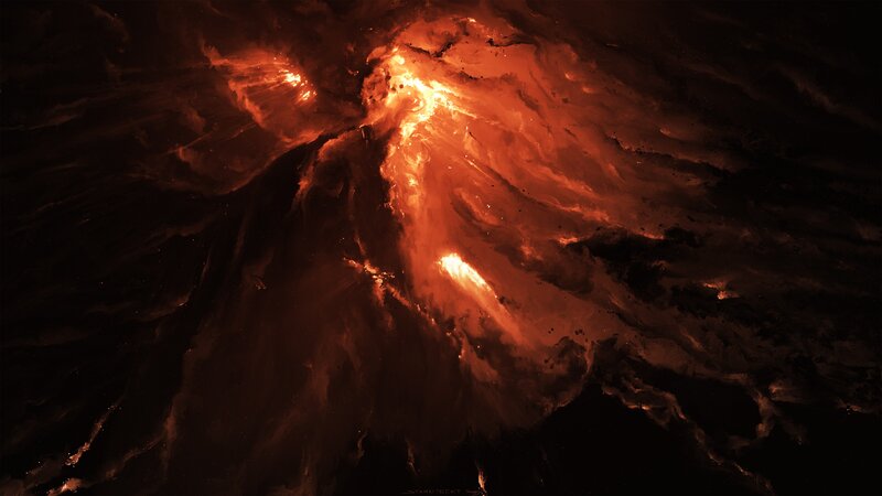 Volcanic Eruption — Red, Dramatic, Digital Art, Lava