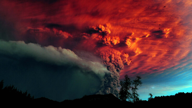 Volcanic Eruption — Red, Dramatic, Night, Photograph, Clouds