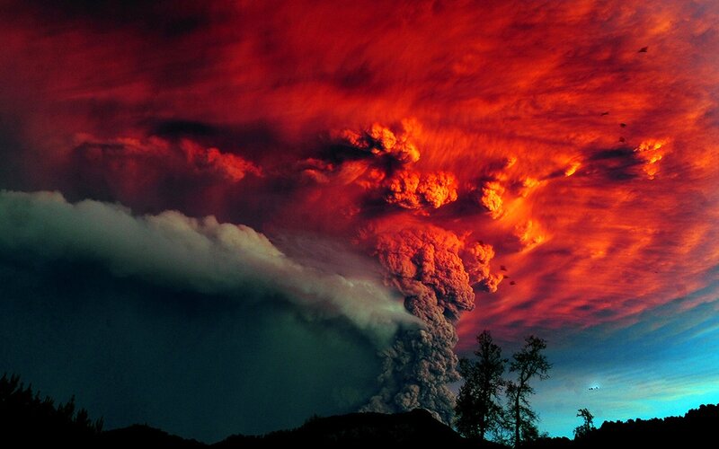 Volcanic Eruption — Red, Dramatic, Sunset, Photograph