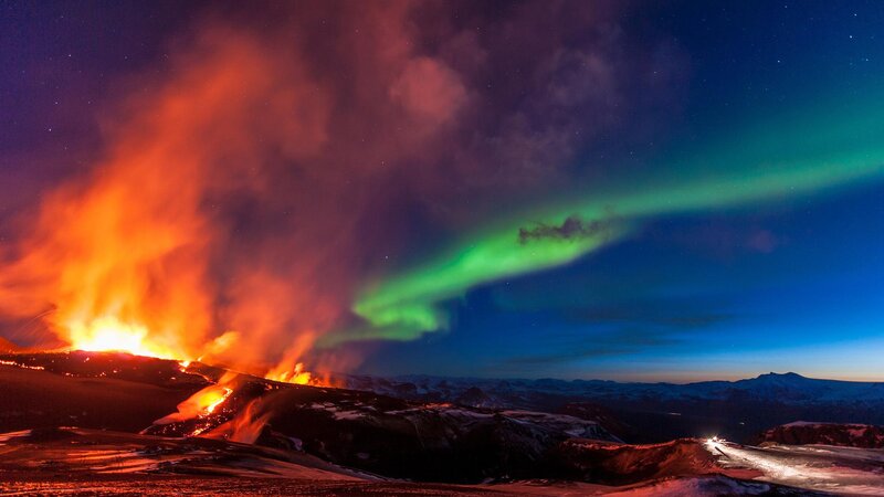 Volcanic Eruption with Aurora — Green