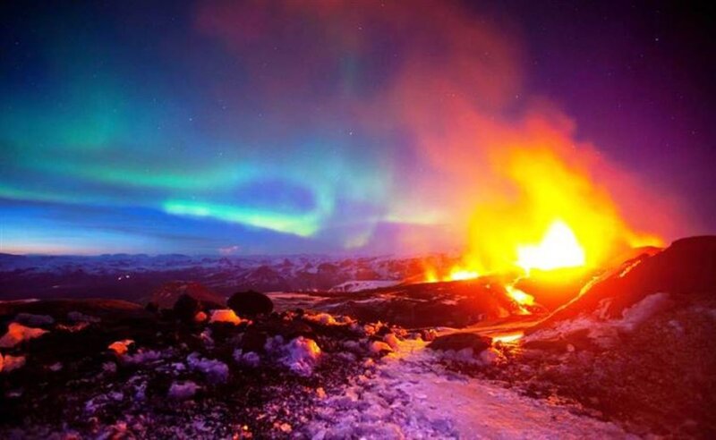 Volcanic Eruption with Aurora — Purple