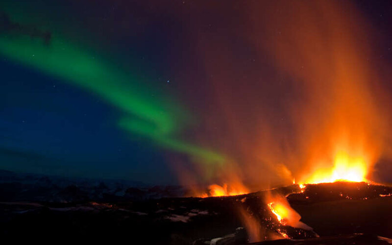 Volcanic Eruption with Aurora