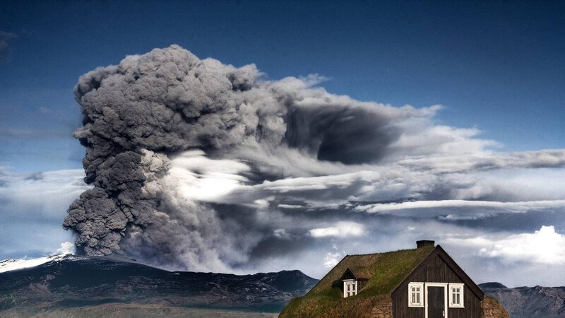Volcanic Eruption with House