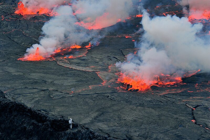 Volcanic eruption with lava flow