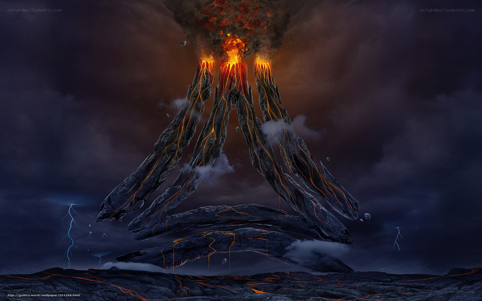 Volcanic eruption with lightning