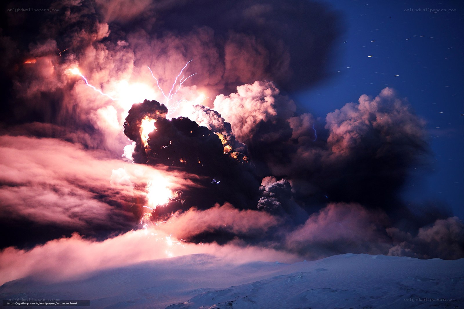 Volcanic eruption with lightning