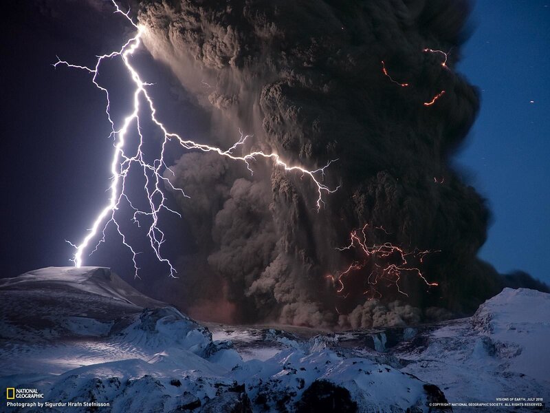 Volcanic Eruption with Lightning — Black, Blue