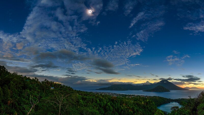Volcanic Island at Dusk — Blue