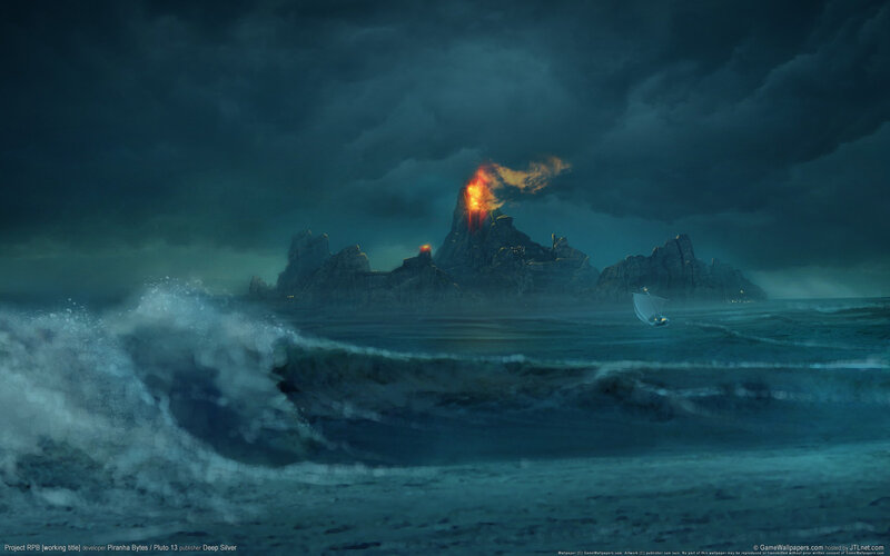 Volcanic island at sea