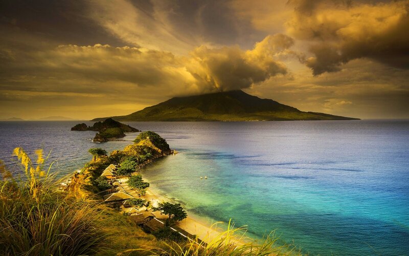 Volcanic Island at Sunset — Blue, Dramatic, Photograph