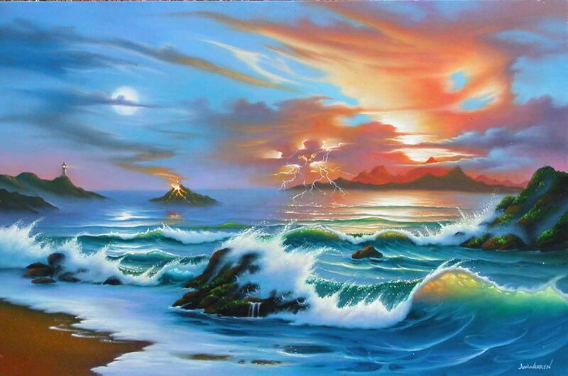Volcanic Island at Sunset — Blue, Dramatic