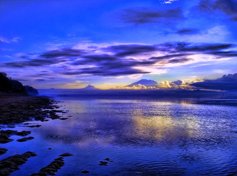 Volcanic Island at Sunset — Blue, Serene
