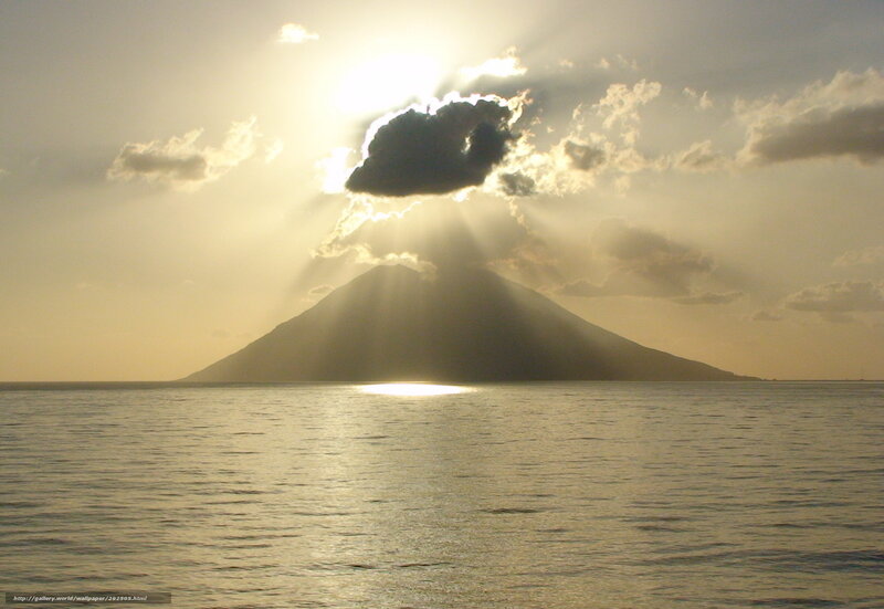 Volcanic Island at Sunset — Gold