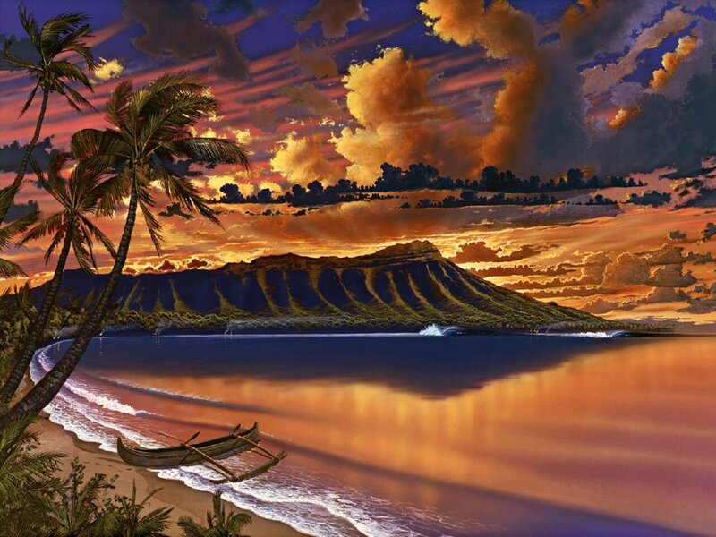 Volcanic Island at Sunset — Orange, Dramatic