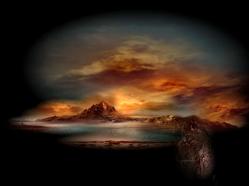 Volcanic Island at Sunset — Orange