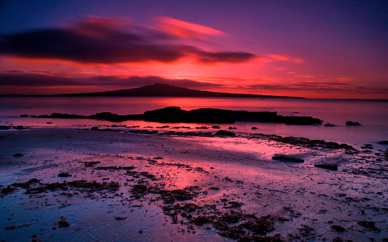 Volcanic Island at Sunset — Purple, Dramatic