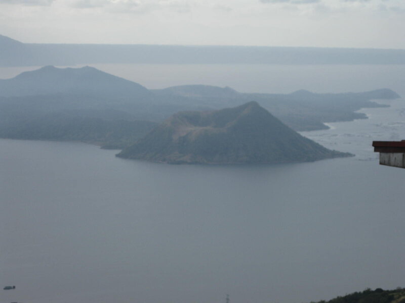 Volcanic Island in Lake — Gray